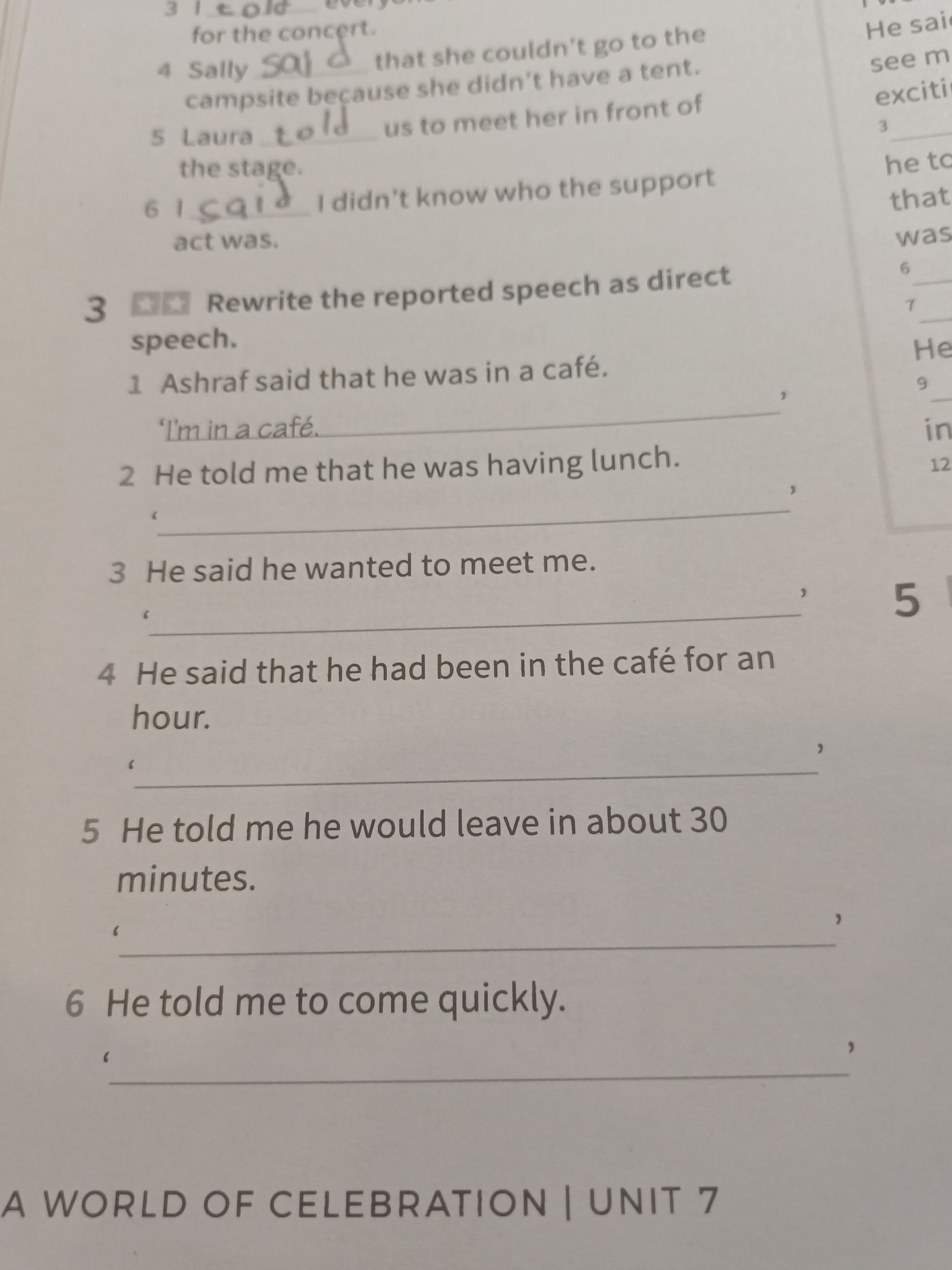 Фото задания: Rewrite the reported speech as direct speech.