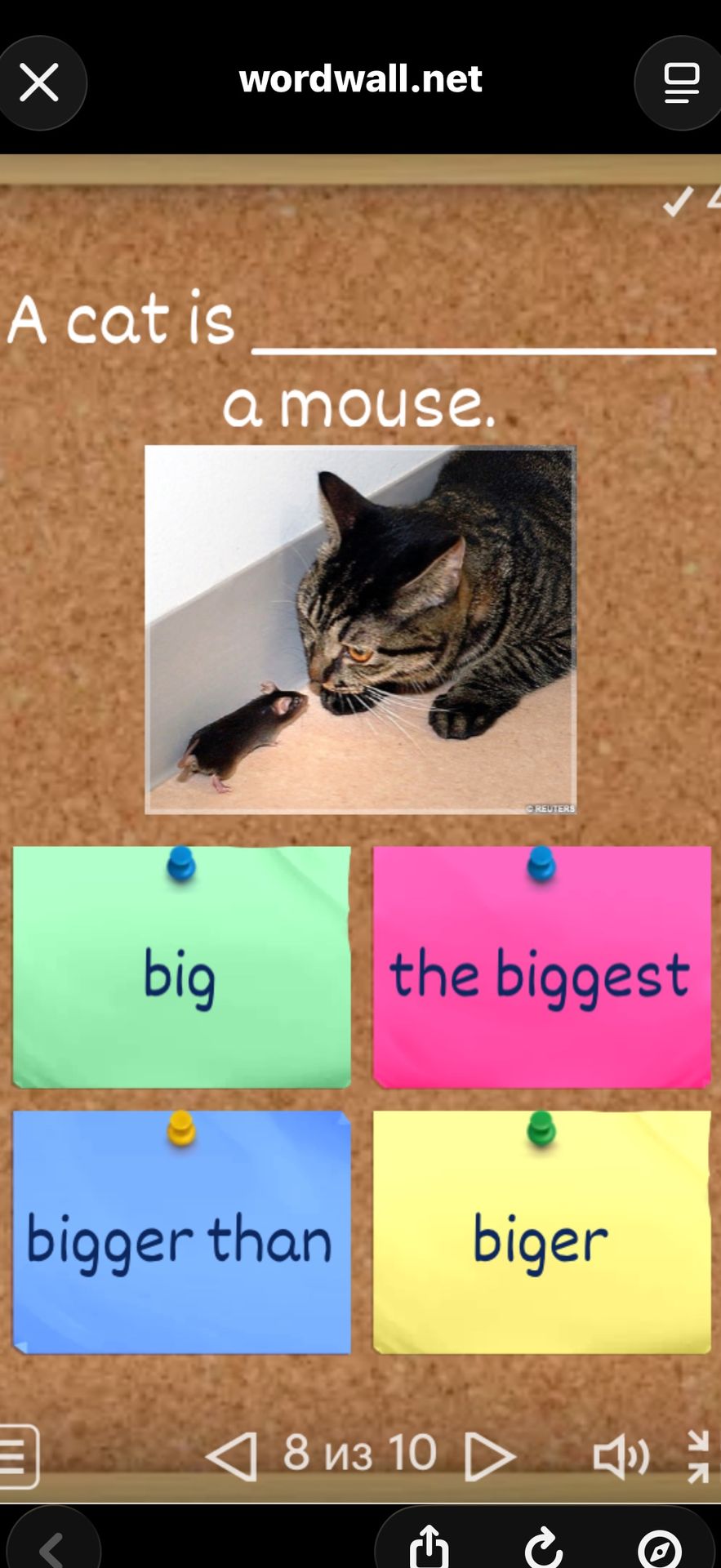 Фото задания: A cat is ___ a mouse.