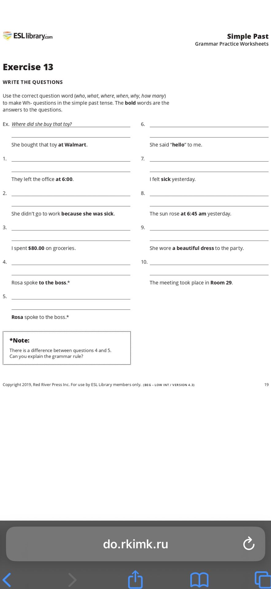 Фото задания: *Note: There is a difference between questions 4 and 5. Can you explain the grammar rule?