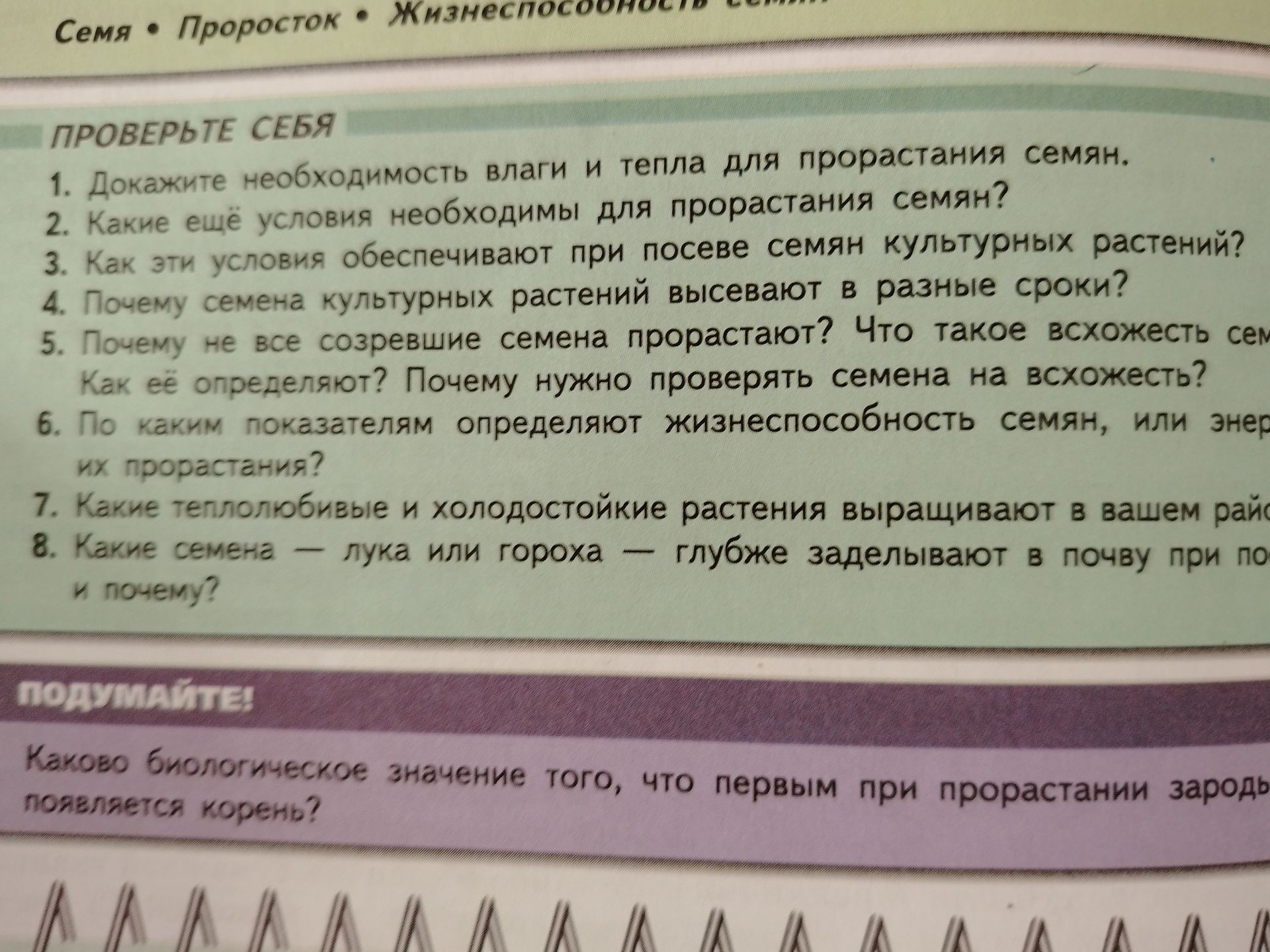 Фото задания: Каково биологическое значение того, что первым при прорастании зародыш появляется корень?