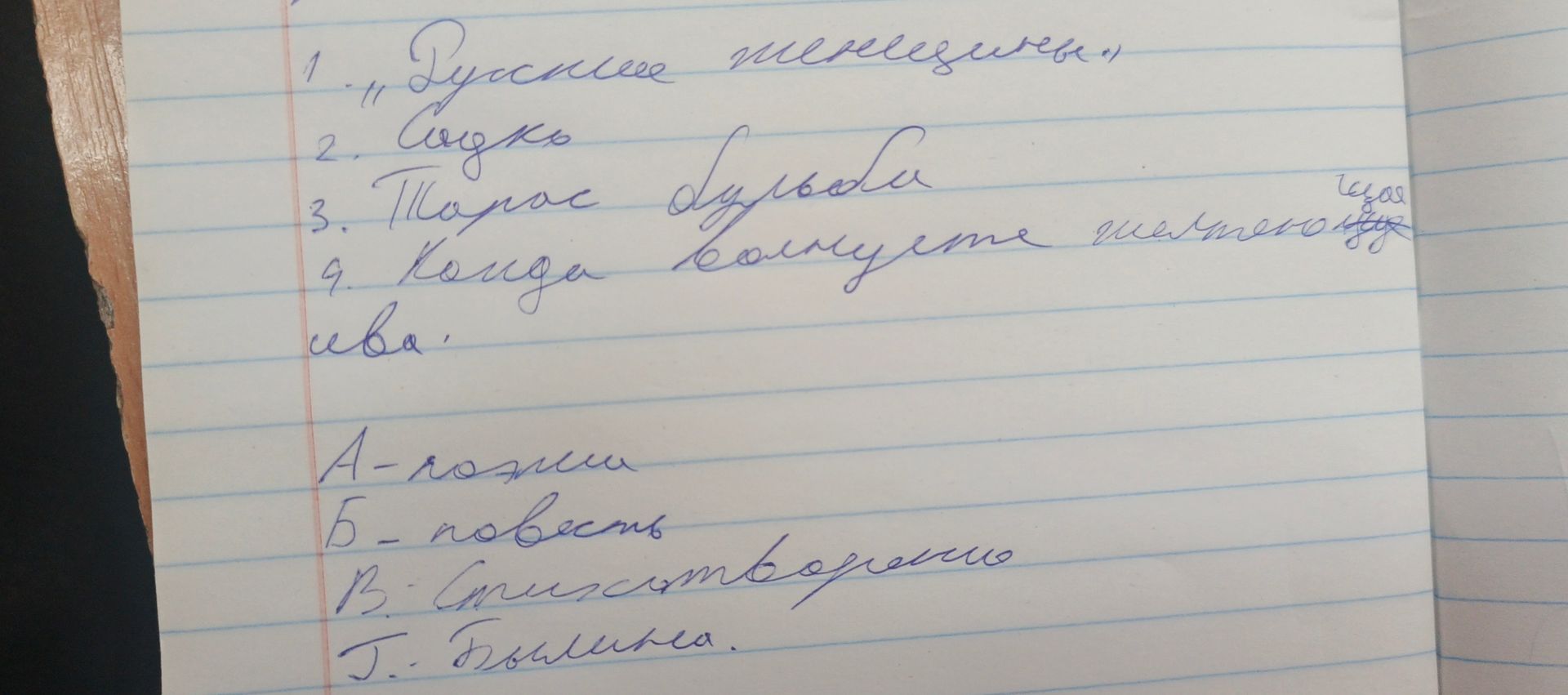 Фото задания: 1. "Русские женщины" 2. Садко 3. Тарас Бульба 4. Когда волнуется желтеющая нива. A- поэма Б- повесть В. Стихотворение Г.…