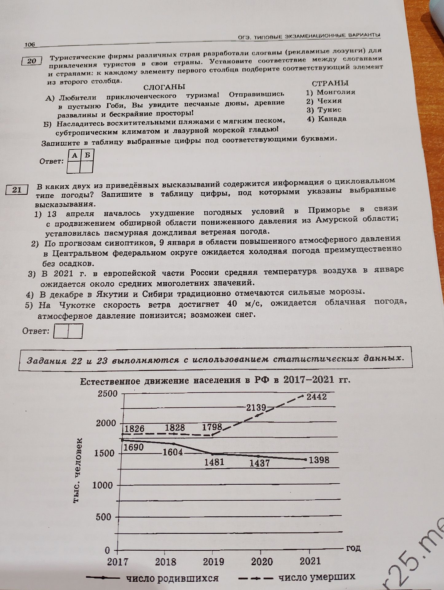 Фото задания: 21. В каких двух из приведённых высказываний содержится информация о циклональном типе погоды? Запишите в таблицу цифры,…