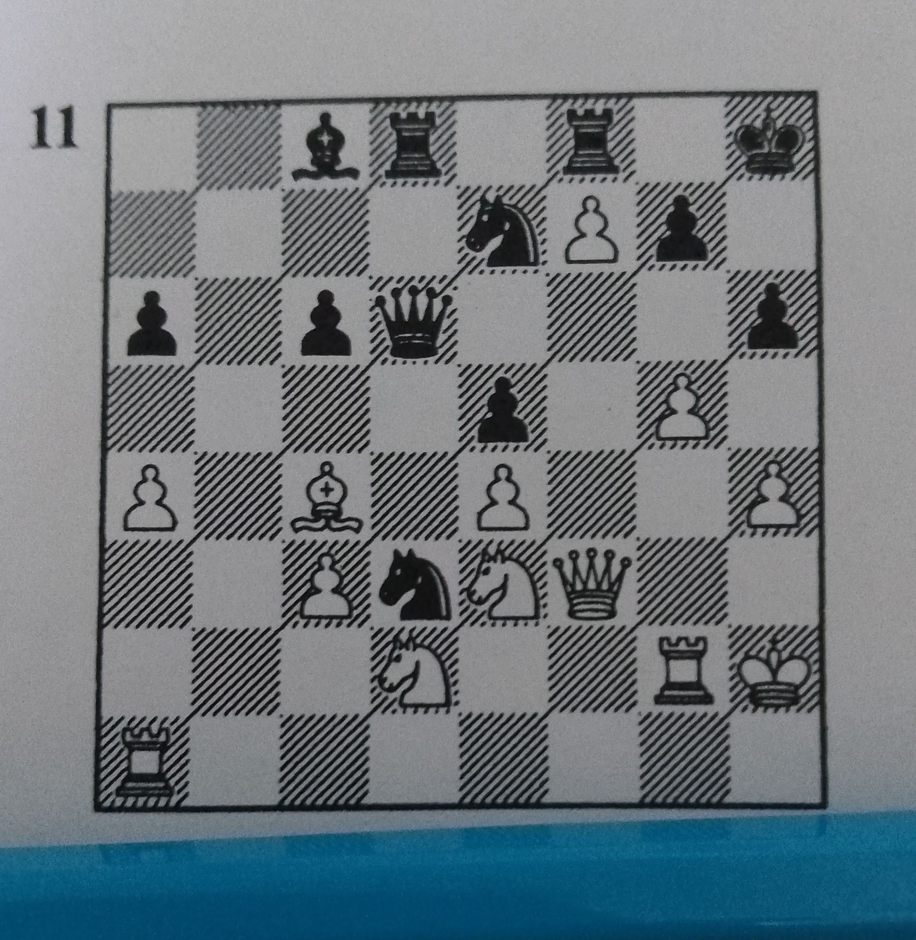 Фото задания: 11. The image shows a chessboard with pieces. Identify the pieces and their positions.