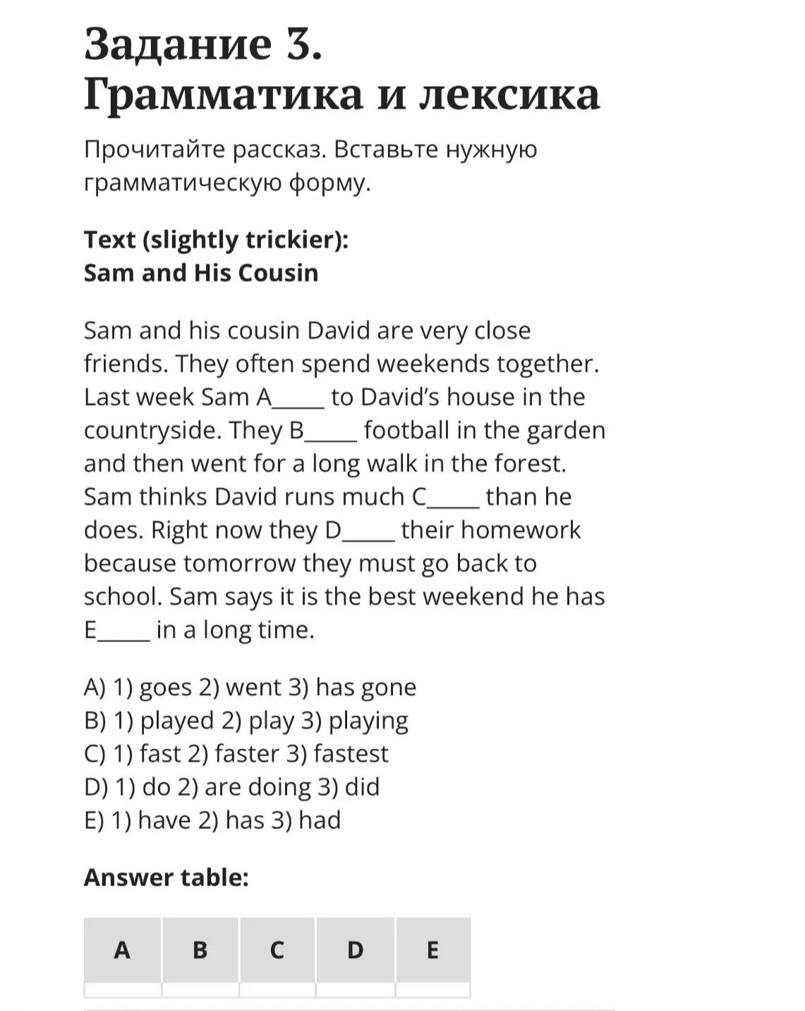 Фото задания: Fill in the blanks in the text with the correct grammatical forms. Text (slightly trickier): Sam and His Cousin Sam and his…