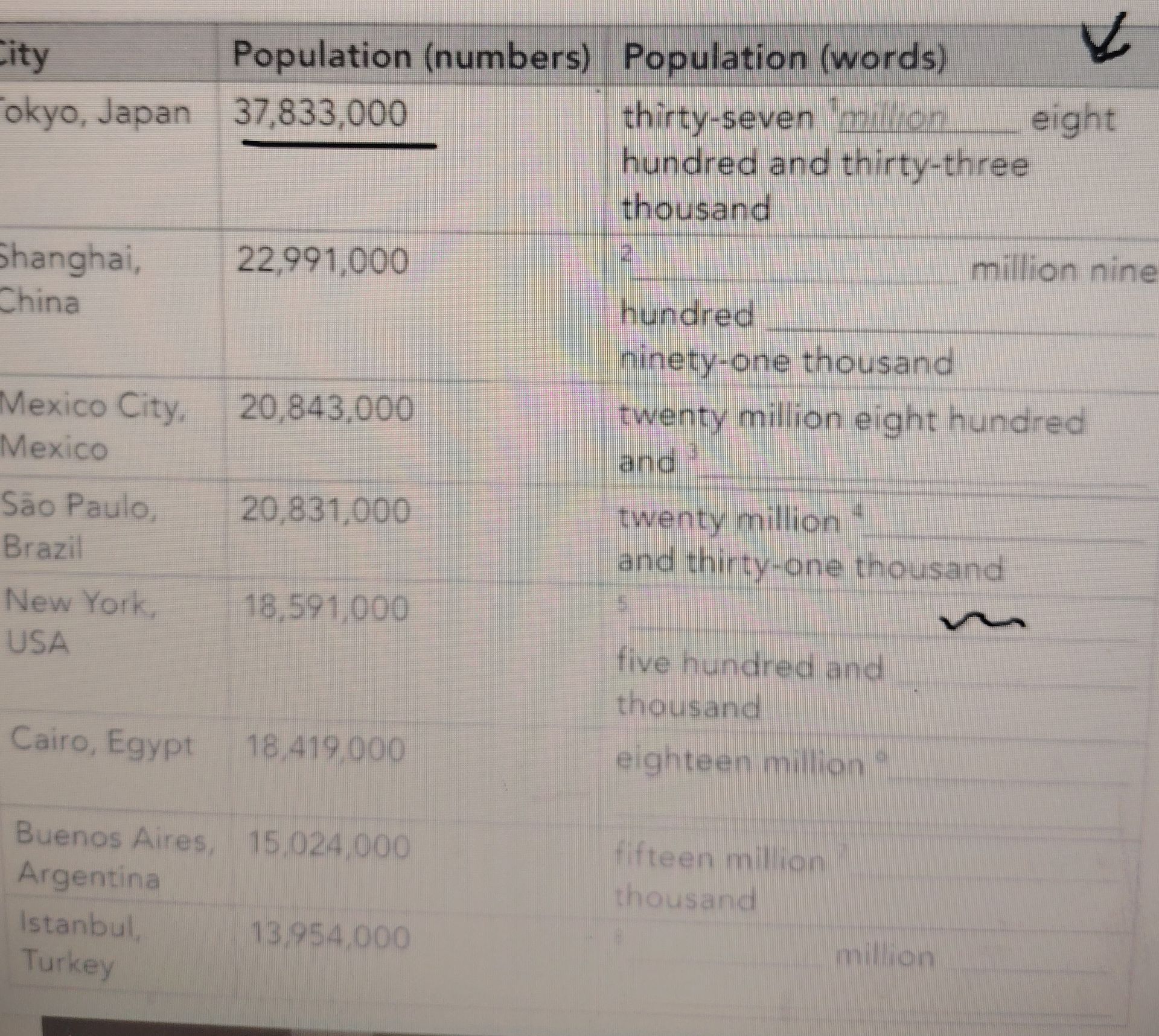Фото задания: Cairo, Egypt Population (numbers) Population (words) 18,419,000 eighteen million 6