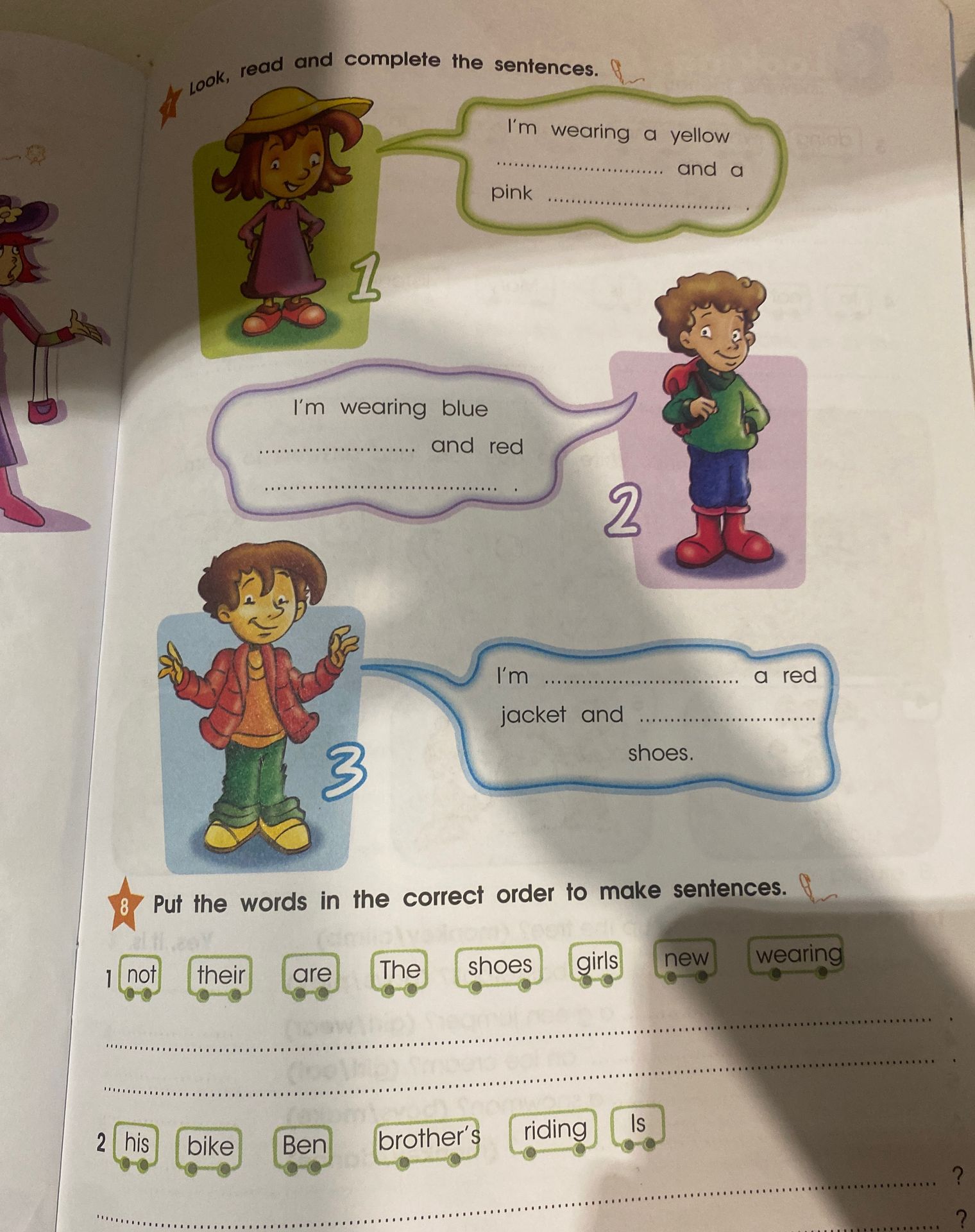 Фото задания: Look, read and complete the sentences.