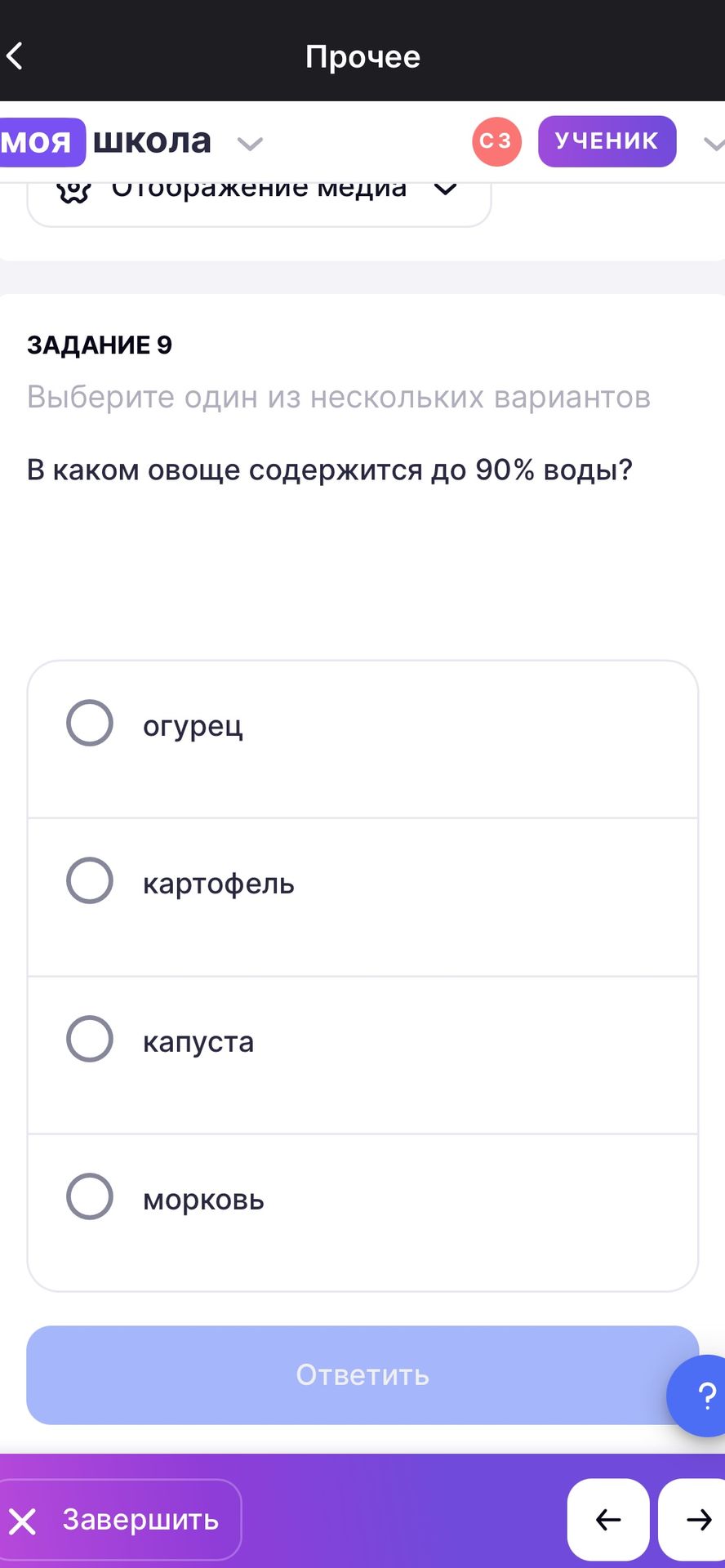 Фото задания: В каком овоще содержится до 90% воды?