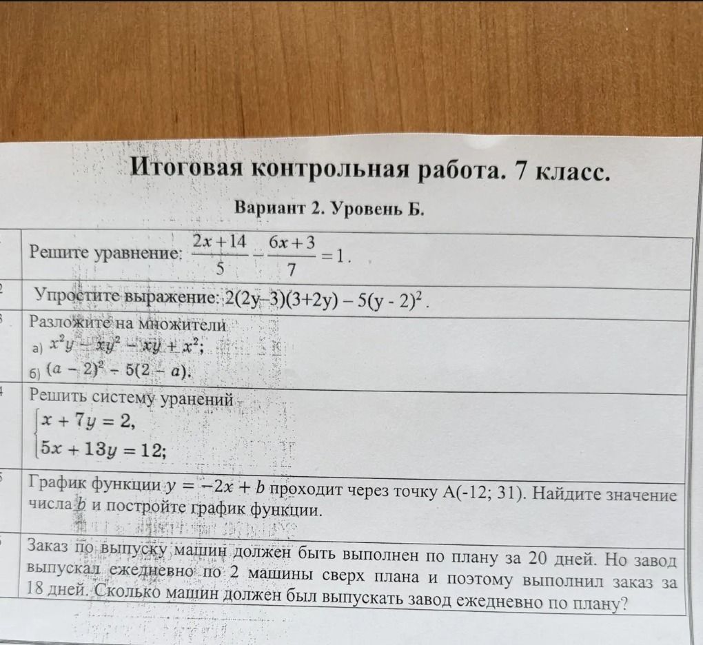 Фото задания: График функции \(y = -2x + b\) проходит через точку А(-12; 31). Найдите значение числа b и постройте график функции.