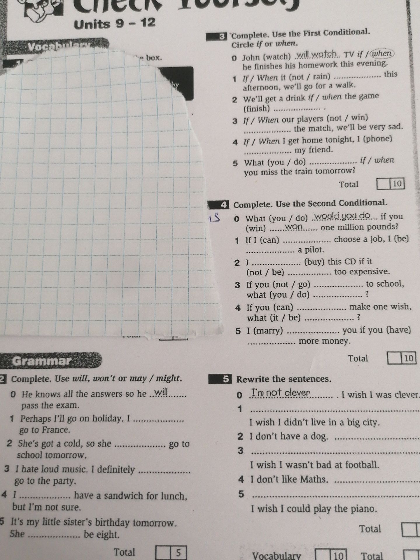 Фото задания: 2 Complete. Use will, won't or may / might. 0 He knows all the answers so he ... pass the exam. 1 Perhaps I'll go on holiday.…