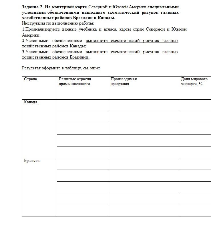 Фото задания: Задание 2. На контурной карте Северной и Южной Америки специальными условными обозначениями выполните схематический рисунок…