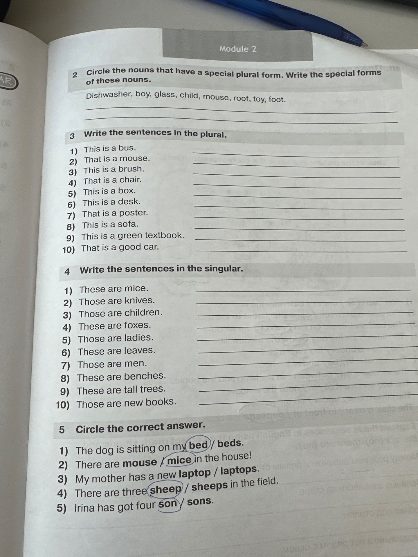 Фото задания: 2 Circle the nouns that have a special plural form. Write the special forms of these nouns. Dishwasher, boy, glass, child,…