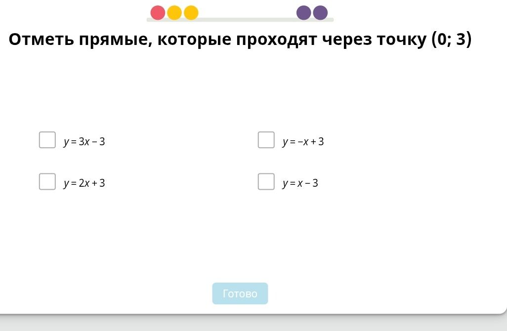 Фото задания: Отметь прямые, которые проходят через точку (0; 3)