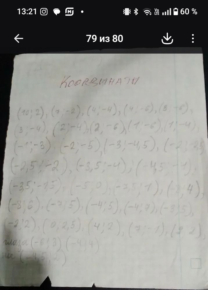 Фото задания: КООРДИНАТЫ (10; 2), (3;-2), (4;-4), (4:-6), (3, -6), (3;-4), (2)-4), (2-6) (11-6), (1-4), (-11-3), (-2;-5), (-3,1-4,5),…
