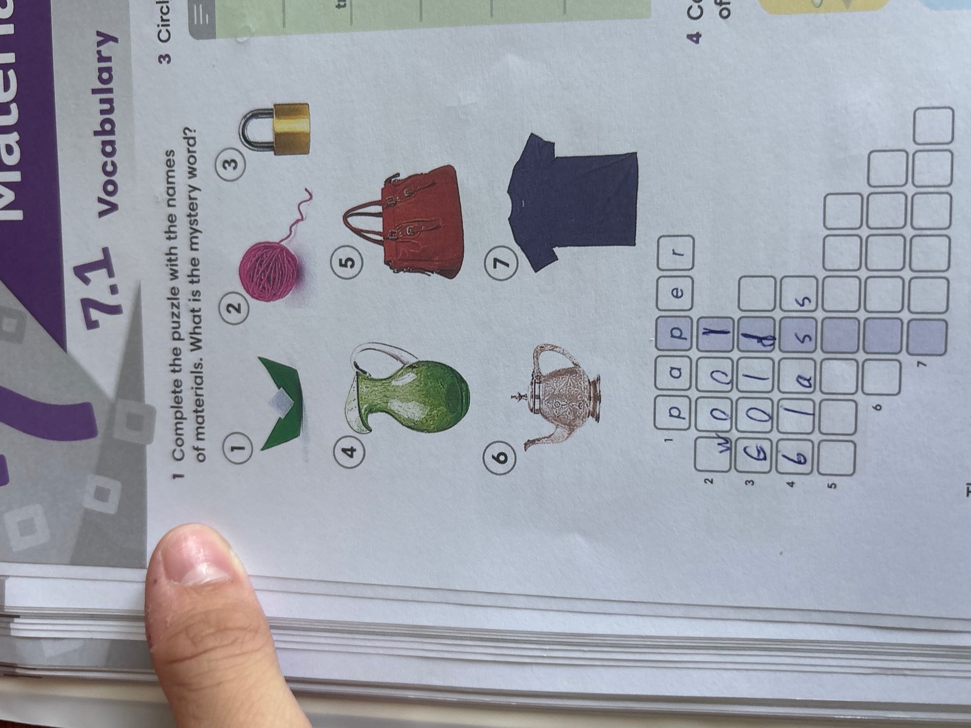 Фото задания: 1 Complete the puzzle with the names of materials. What is the mystery word?