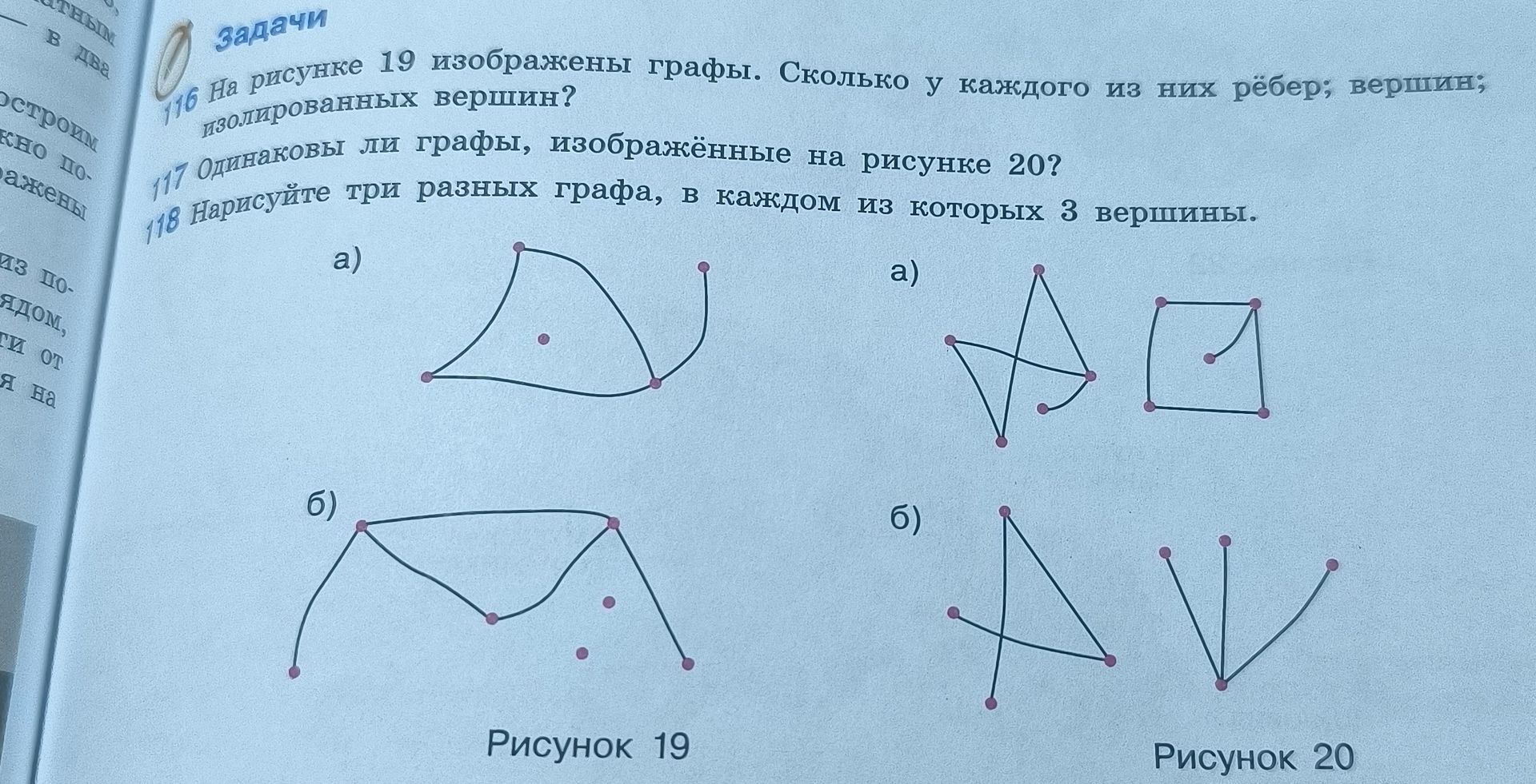 Фото задания: 117 Одинаковы ли графы, изображённые на рисунке 20?