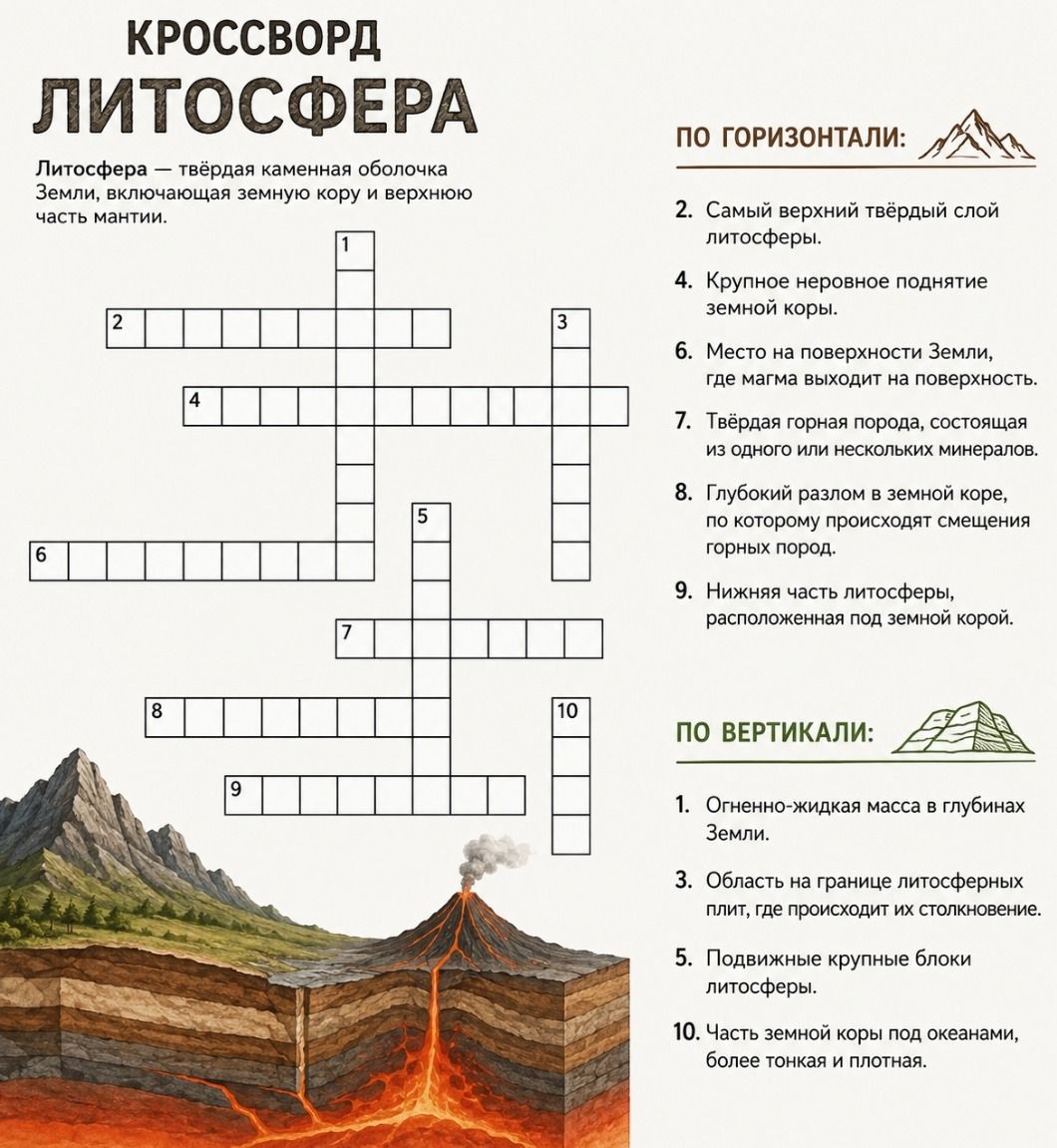 Фото задания: Кроссворд ЛИТОСФЕРА