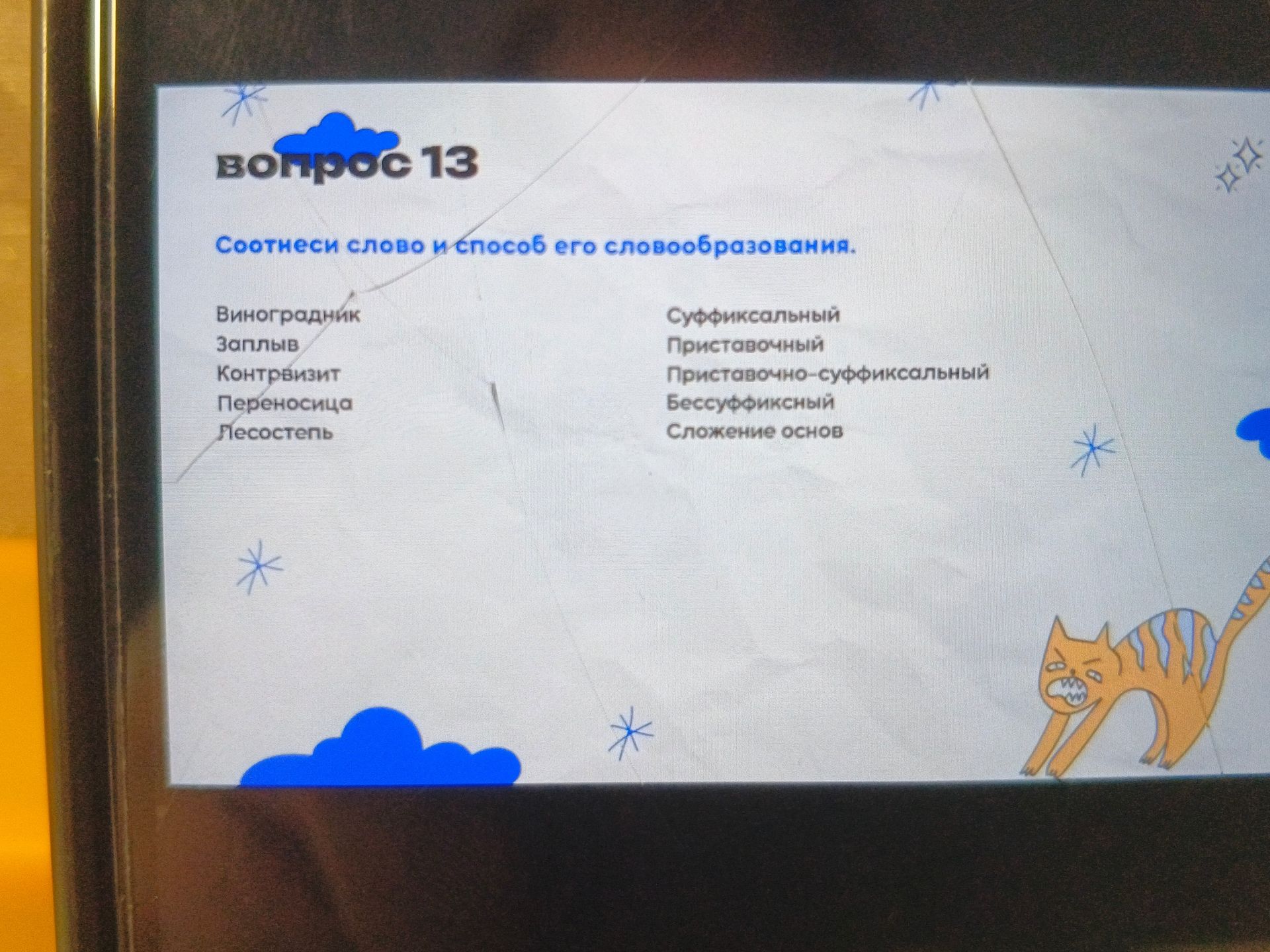 Фото задания: Вопрос 13. Соотнеси слово и способ его словообразования.