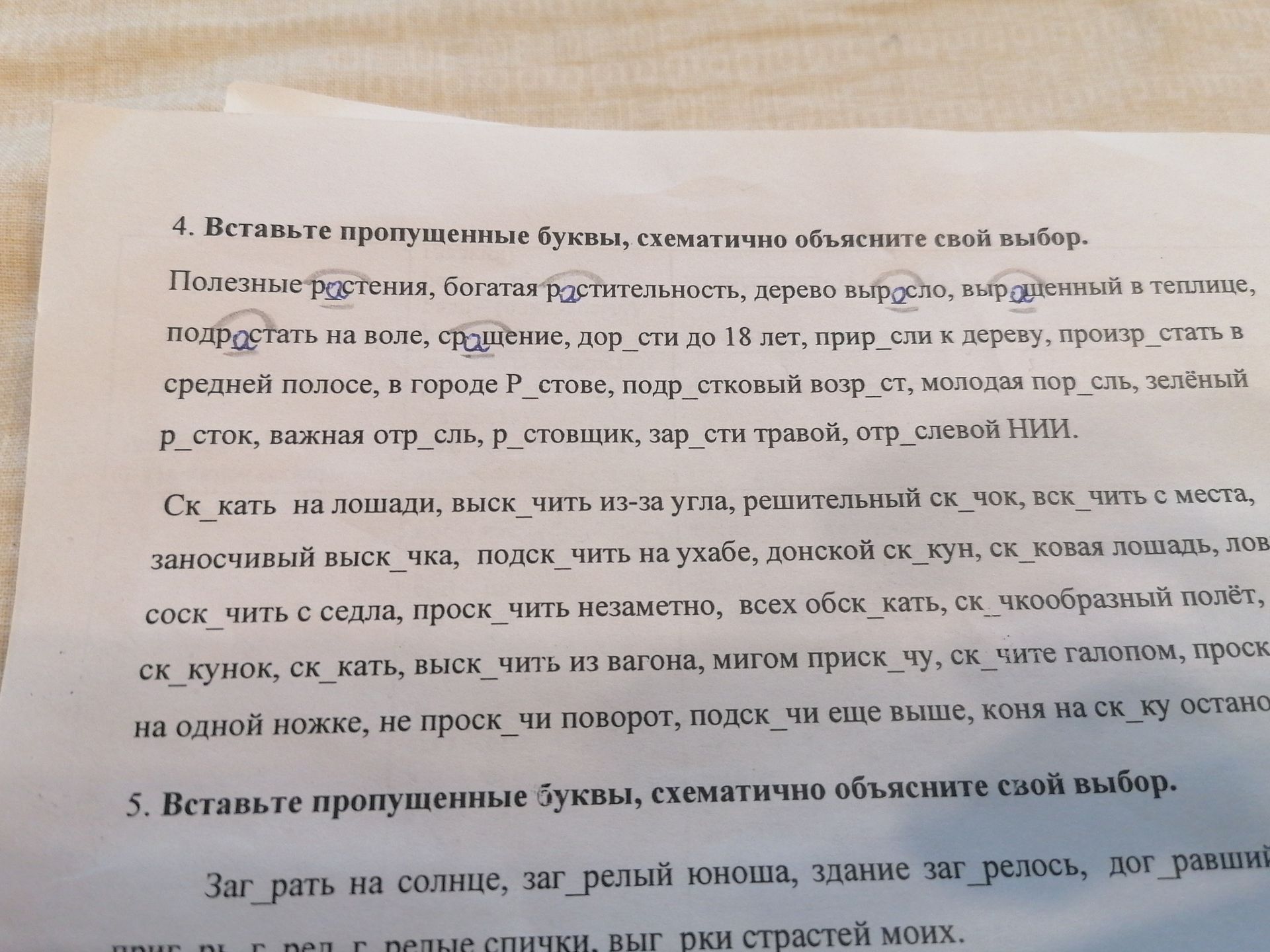 Фото задания: 4. Вставьте пропущенные буквы, схематично объясните свой выбор.