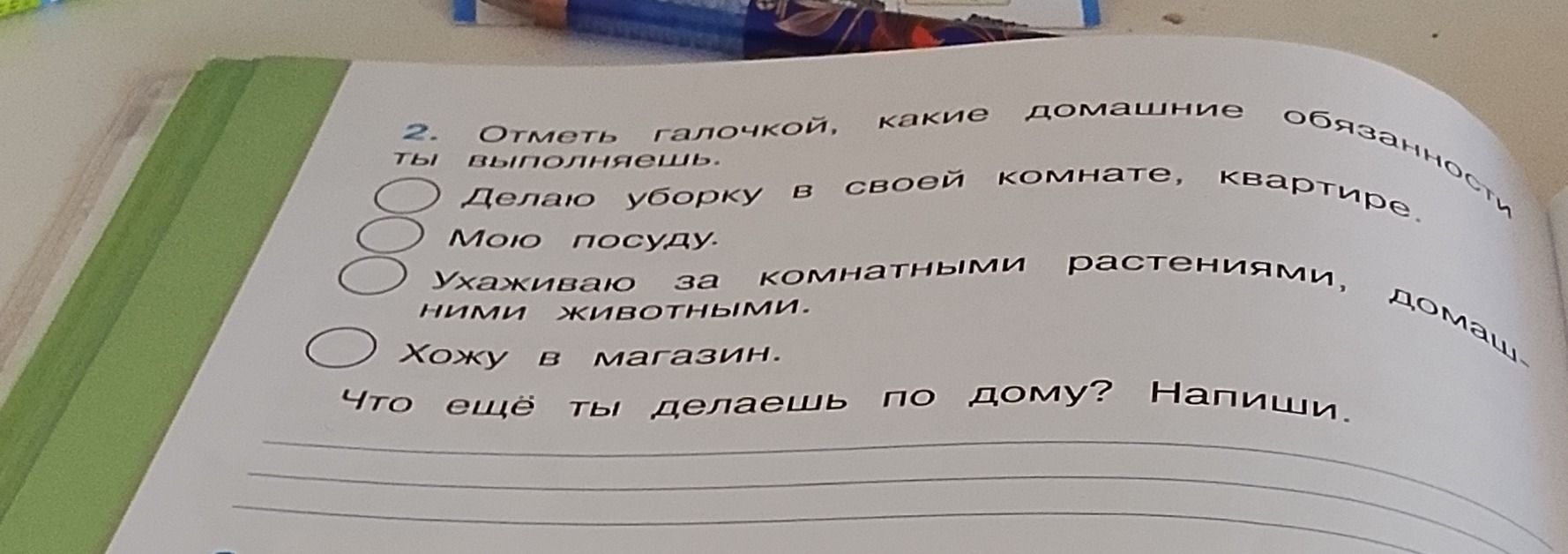 Фото задания: 2. Отметь галочкой, какие домашние обязанности ты выполняешь.