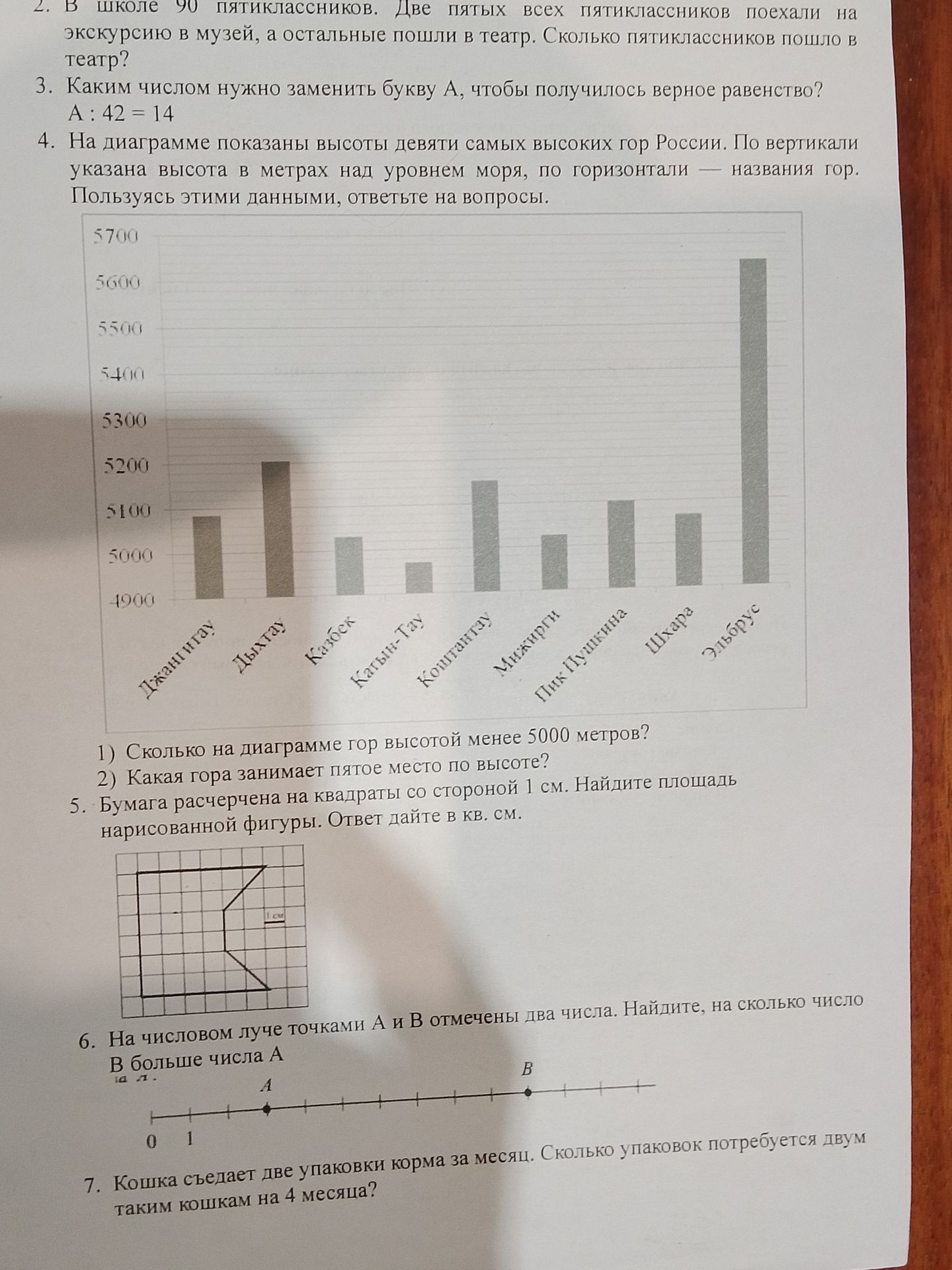 Фото задания: 4. На диаграмме показаны высоты девяти самых высоких гор России. По вертикали указана высота в метрах над уровнем моря, по…