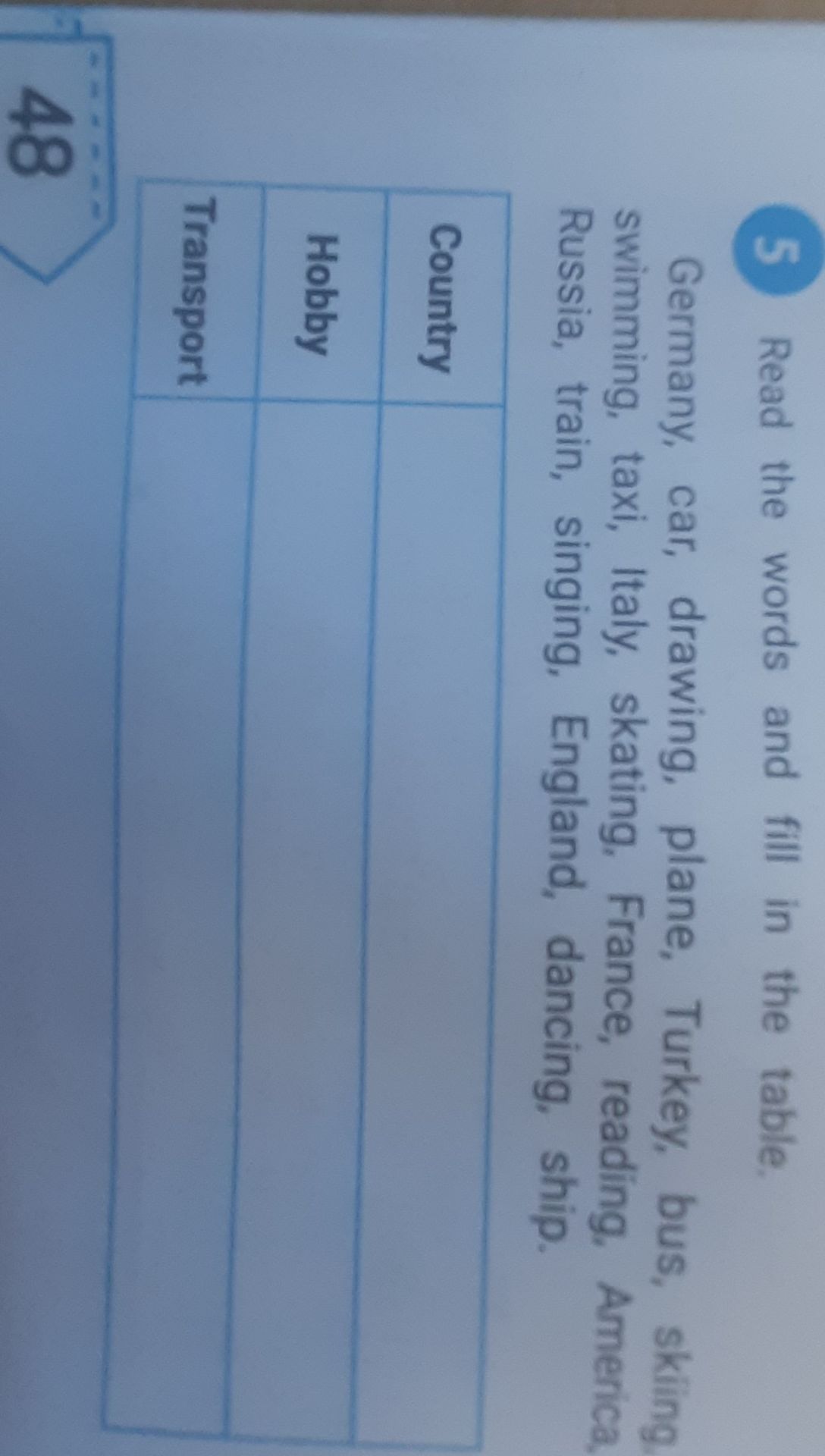 Фото задания: Read the words and fill in the table.
