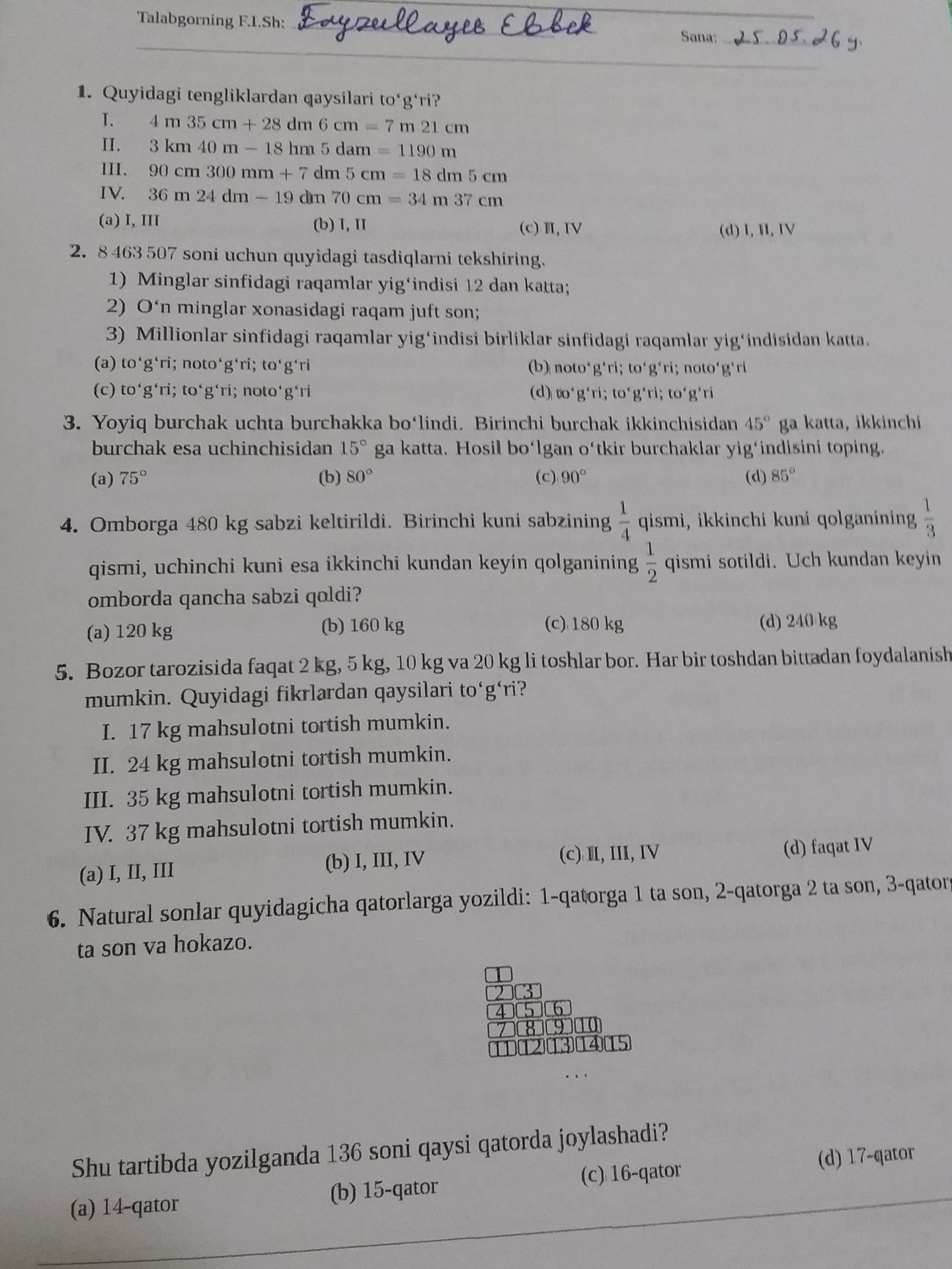 Фото задания: 1. Quyidagi tengliklardan qaysilari to'g'ri?