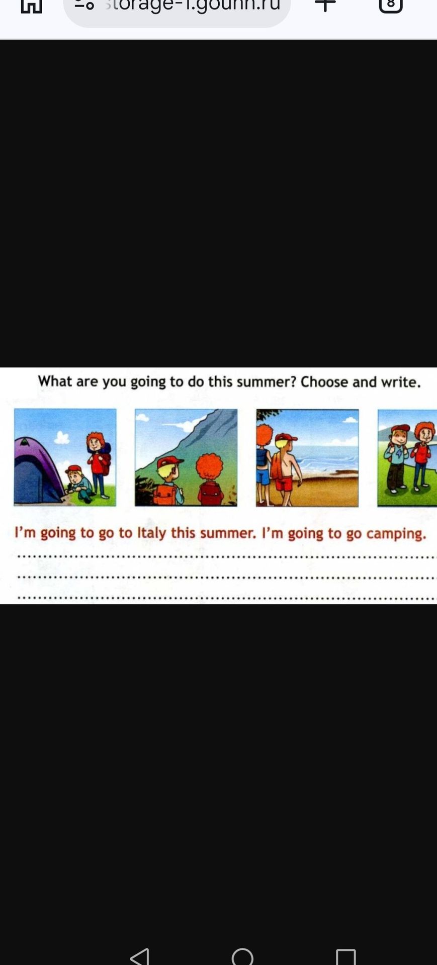 Фото задания: What are you going to do this summer? Choose and write.