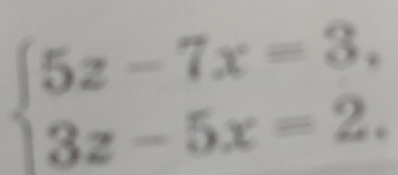 Фото задания: Solve the system of equations: \(\begin{cases} 5z - 7x = 3 \\ 3z - 5x = 2 \end{cases}\)