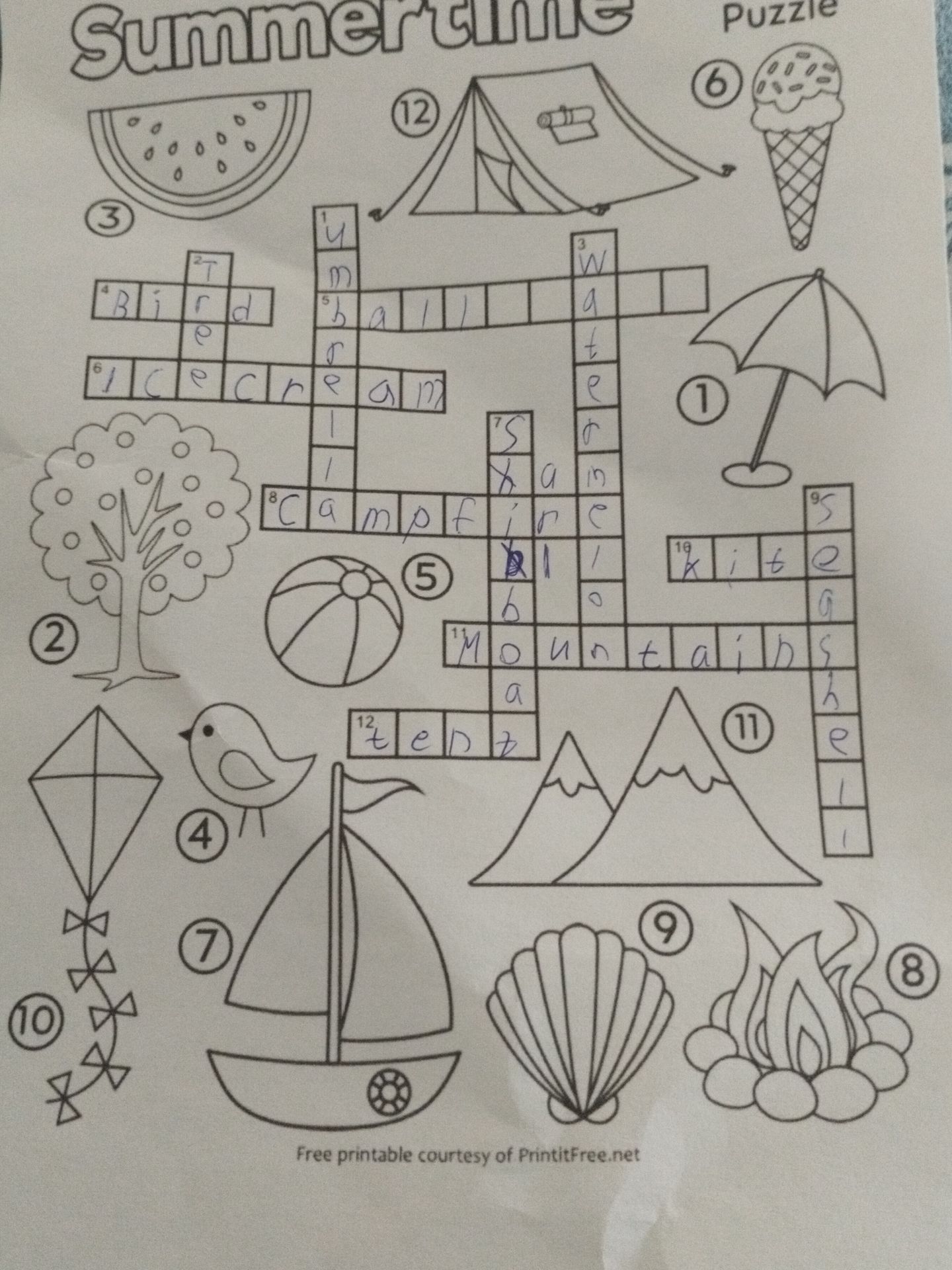 Фото задания: Fill in the crossword puzzle with the words related to summer.
