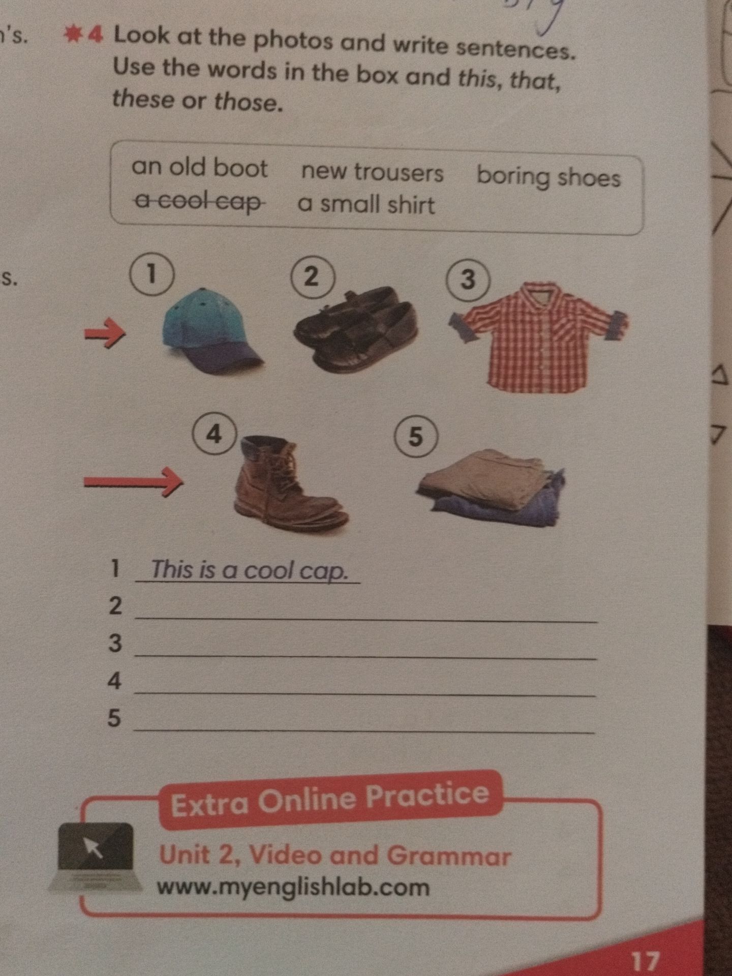 Фото задания: Look at the photos and write sentences. Use the words in the box and this, that, these or those.