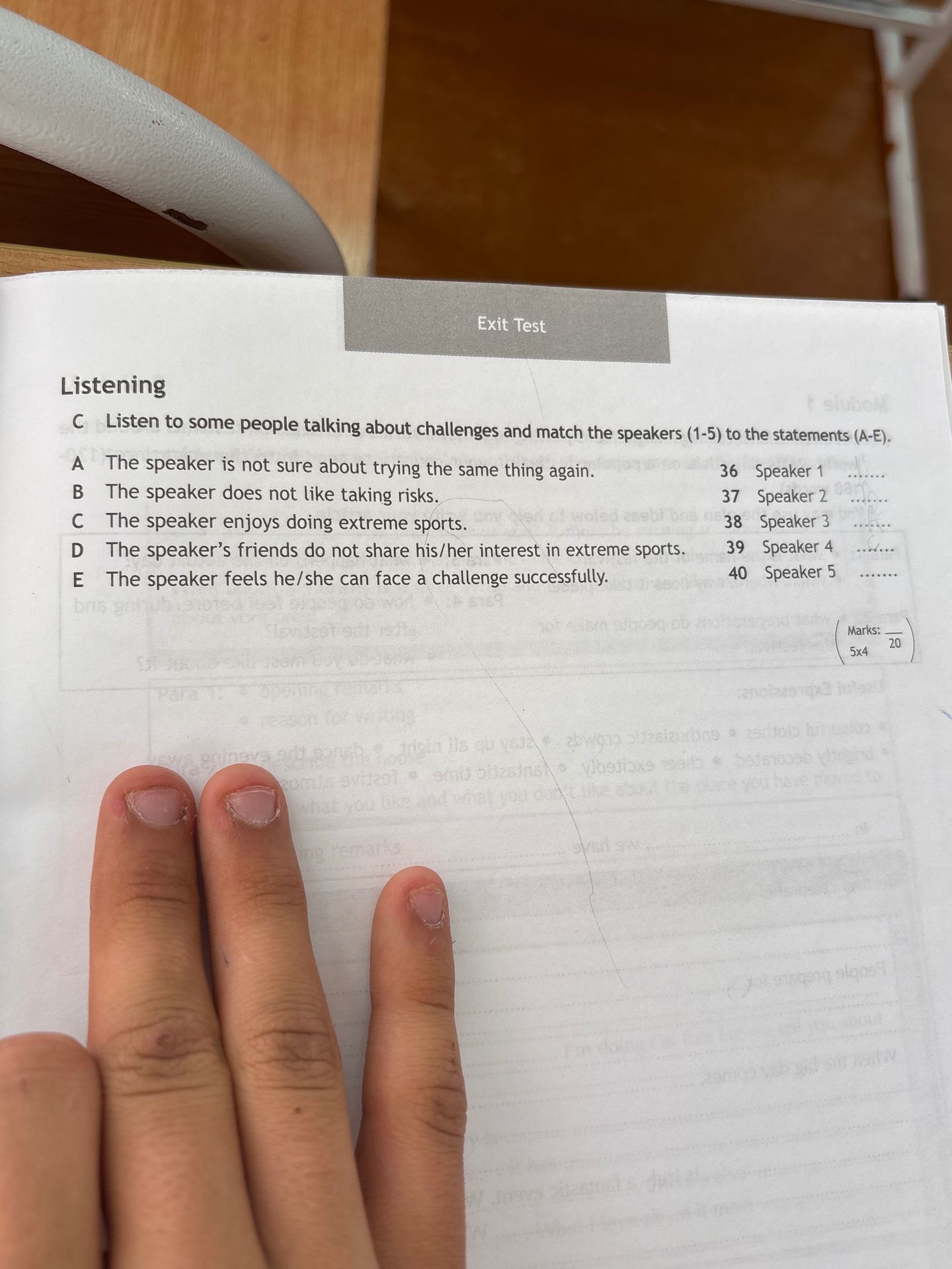 Фото задания: Listen to some people talking about challenges and match the speakers (1-5) to the statements (A-E).