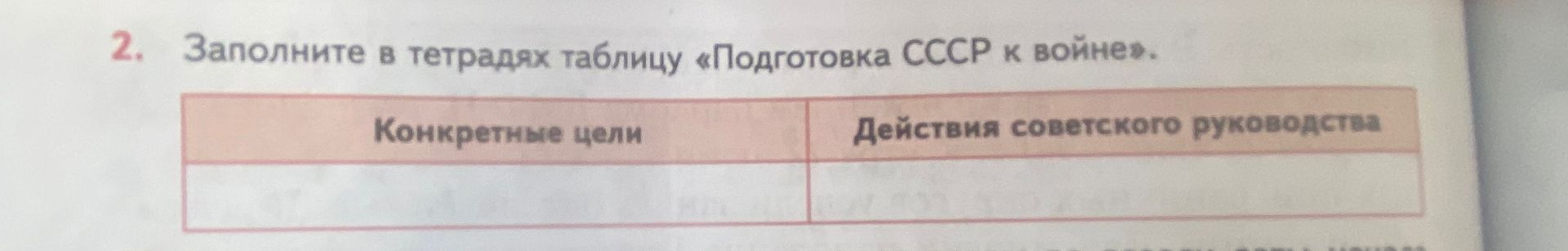Фото задания: 2. Заполните в тетрадях таблицу «Подготовка СССР к войне».