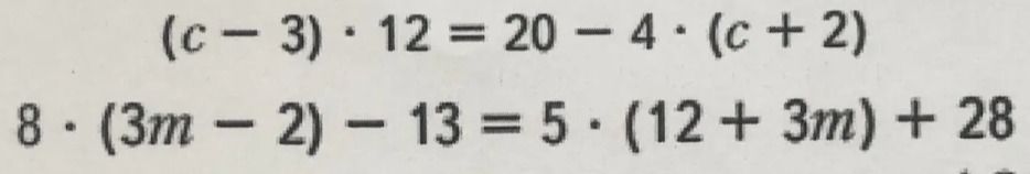 Фото задания: Solve the equation: 8 · (3m - 2) - 13 = 5 · (12 + 3m) + 28