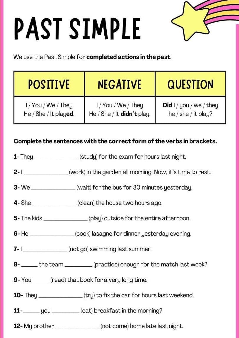 Фото задания: Complete the sentences with the correct form of the verbs in brackets. 1- They _______ (study) for the exam for hours last…