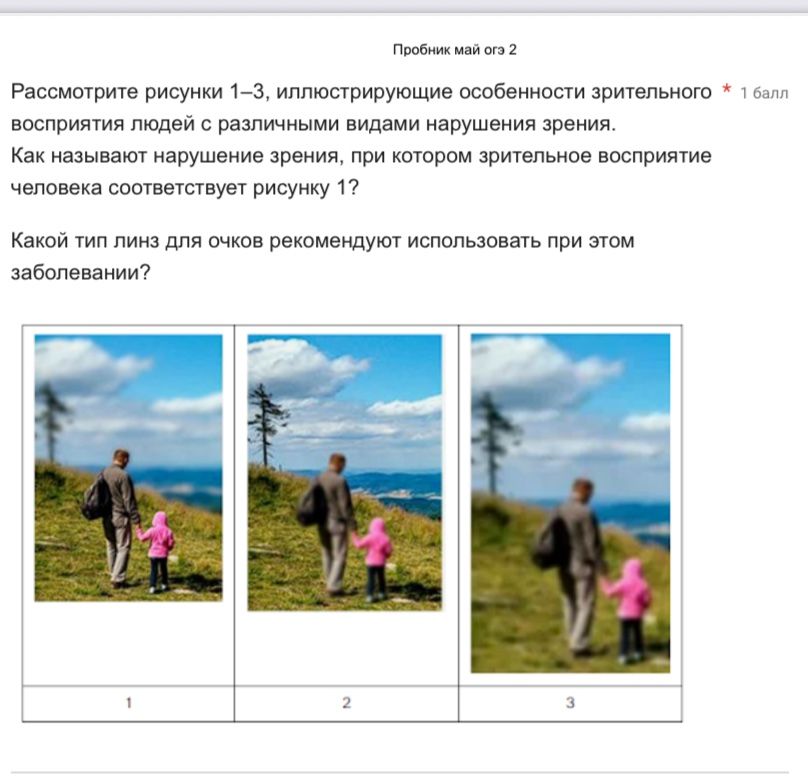 Фото задания: Рассмотрите рисунки 1–3, иллюстрирующие особенности зрительного восприятия людей с различными видами нарушения зрения. Как…