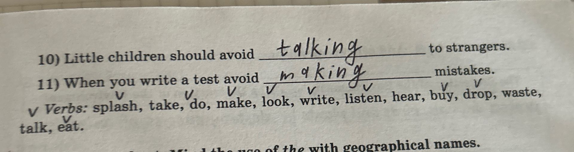 Фото задания: 10) Little children should avoid ____ to strangers.