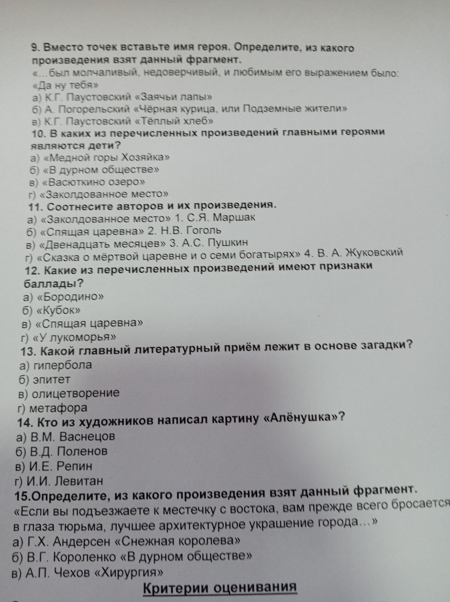 Фото задания: 14. Кто из художников написал картину «Алёнушка»?