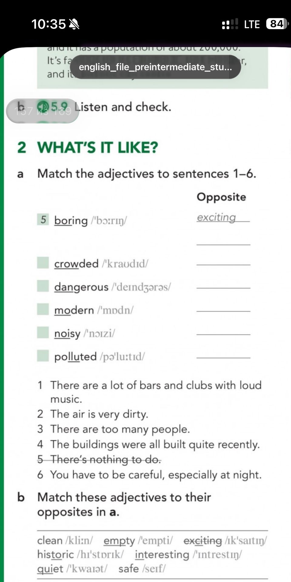 Фото задания: 2. a Match the adjectives to sentences 1–6.