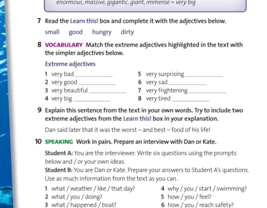 Фото задания: 7 Read the Learn this! box and complete it with the adjectives below. small good hungry dirty