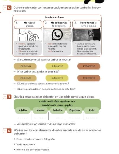 Фото задания: 11. Clasifica estas palabras del cartel en una tabla como la que sigue: a - daño - envió - falsa - graciosa - hacer -…