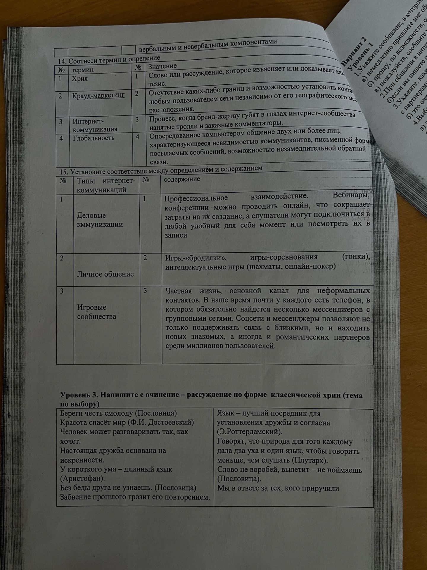 Фото задания: Уровень 3. Напишите сочинение — рассуждение по выбору (тема).