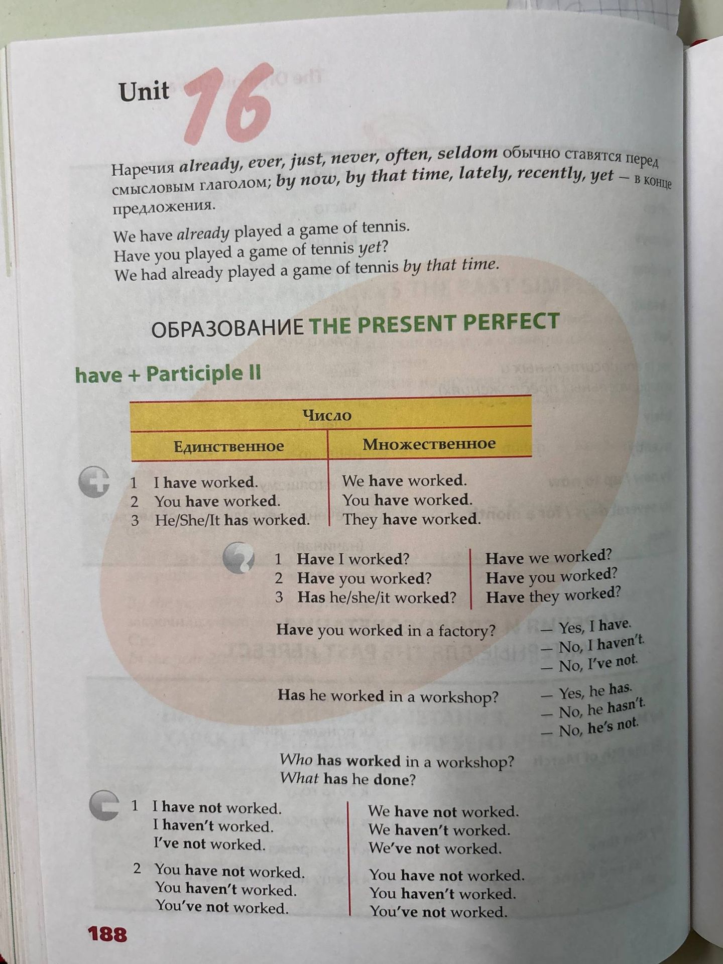 Фото задания: The user has provided an image related to the Present Perfect tense in English. The image contains explanations and…