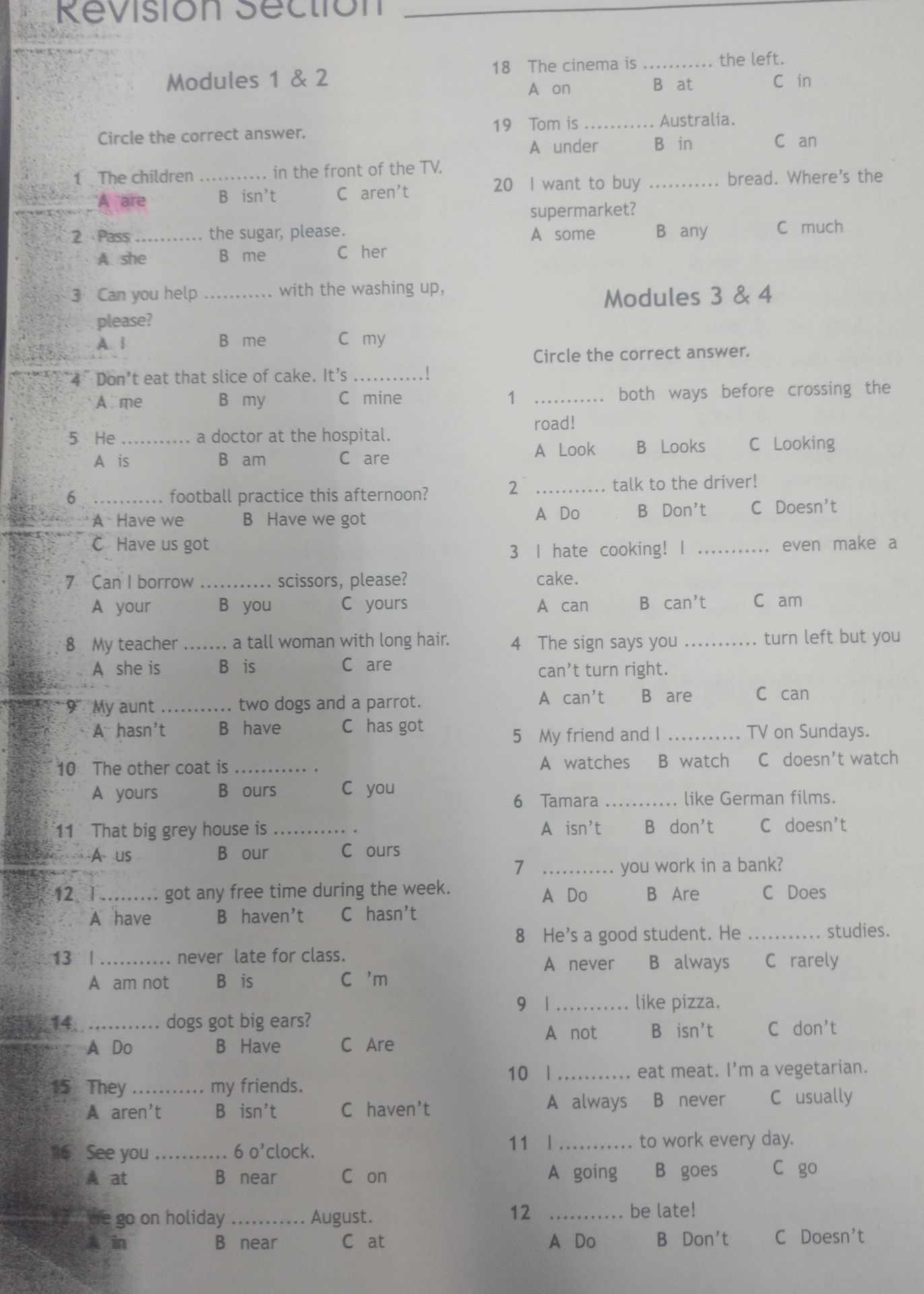 Фото задания: Modules 1 & 2 Circle the correct answer.