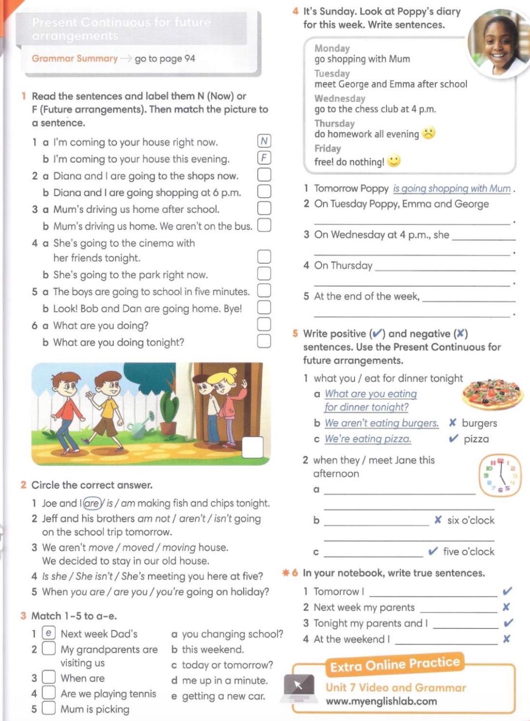 Фото задания: 1 Read the sentences and label them N (Now) or F (Future arrangements). Then match the picture to a sentence.