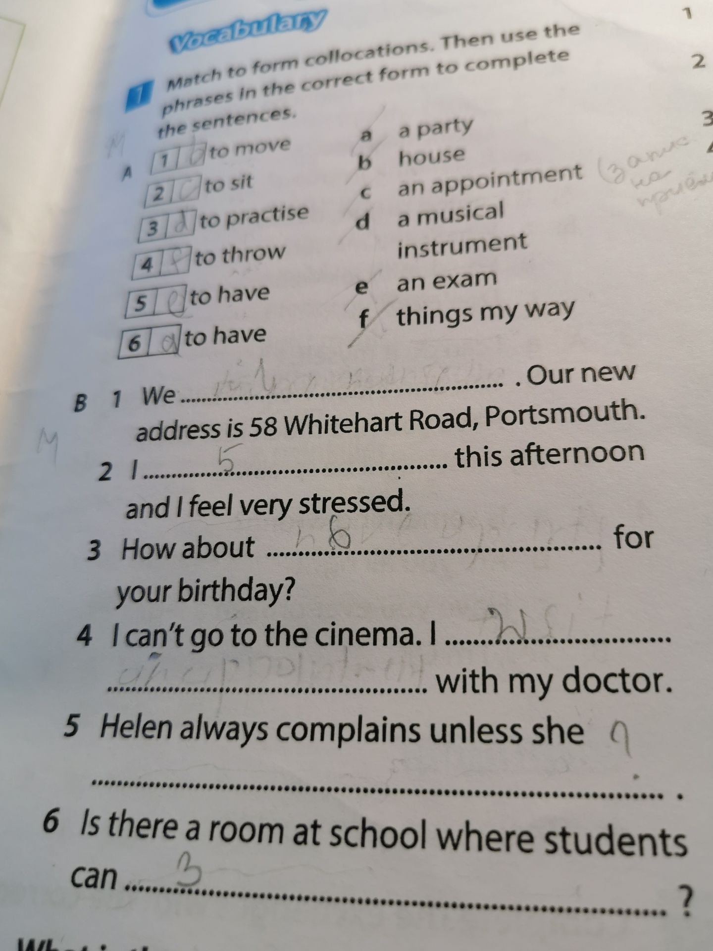 Фото задания: Match to form collocations. Then use the phrases in the correct form to complete the sentences.