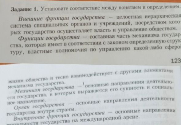 Фото задания: Задание 1. Установите соответствие между понятием и определением. Внешние функции государства - целостная иерархическая…