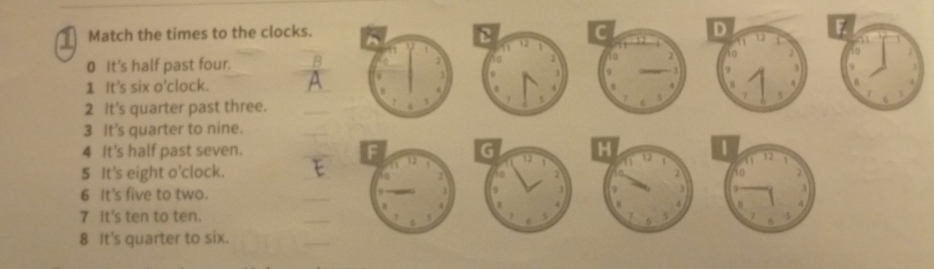 Фото задания: Match the times to the clocks.