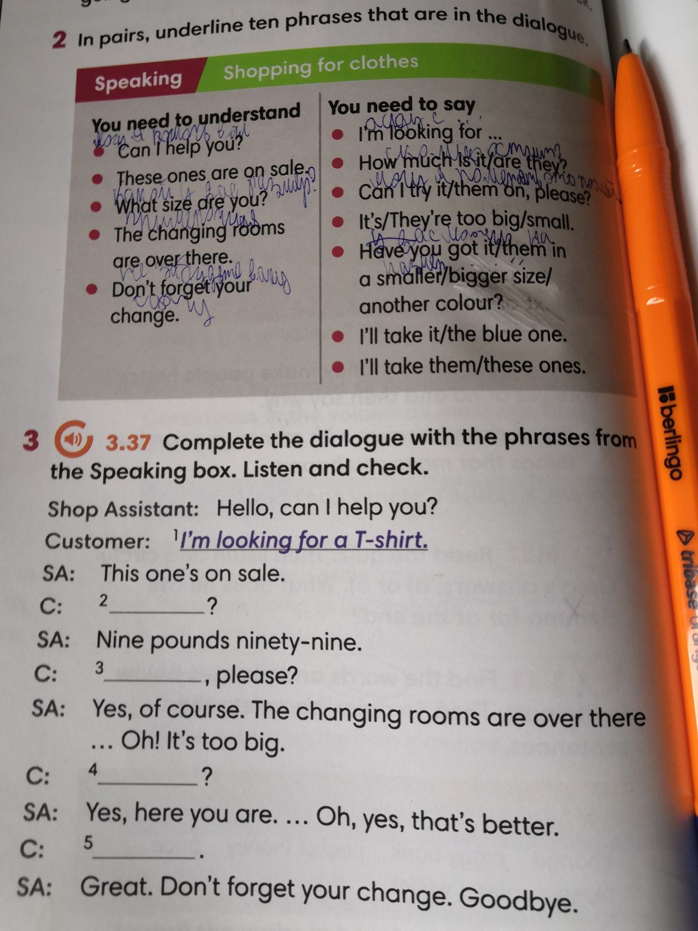 Фото задания: 3.37 Complete the dialogue with the phrases from the Speaking box. Listen and check.