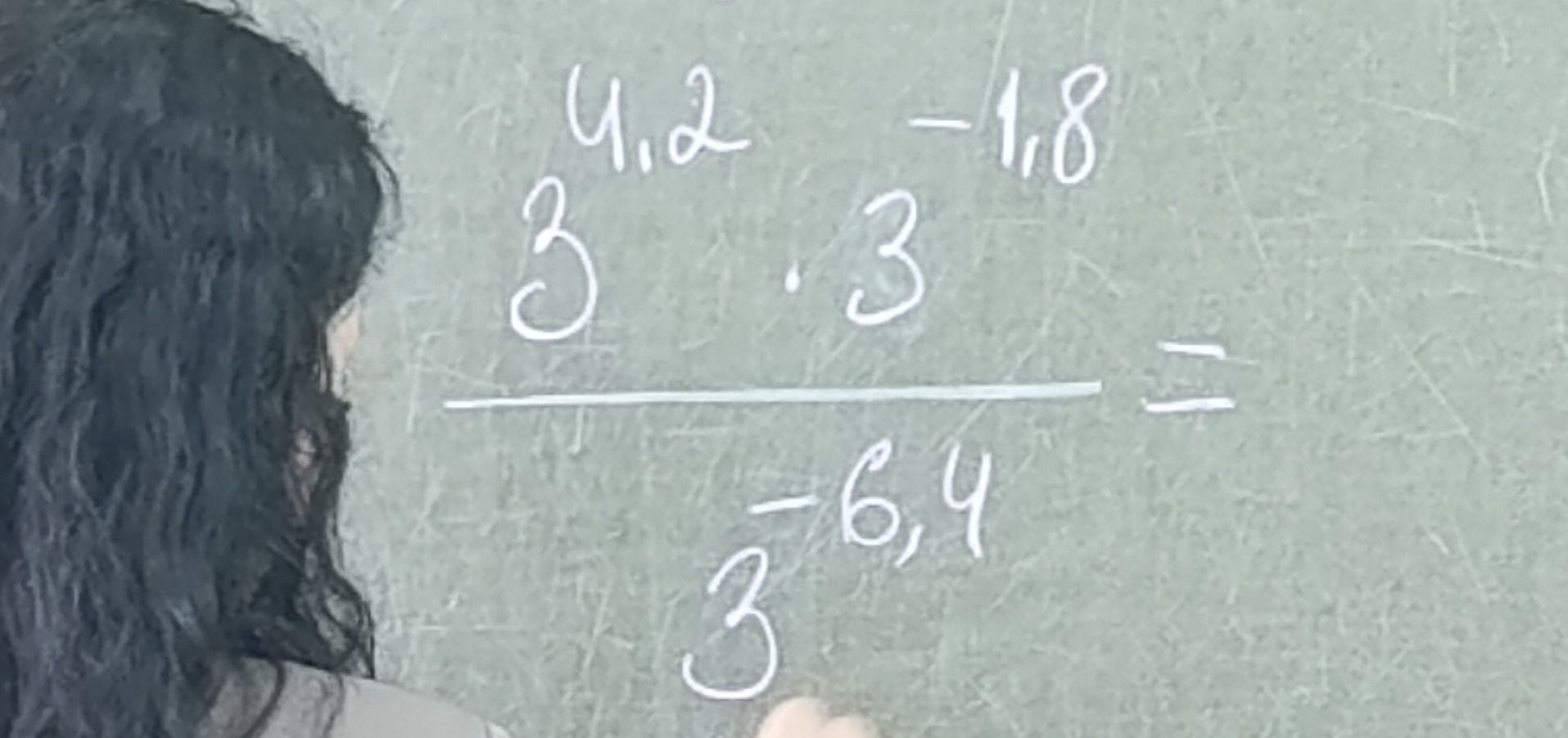 Фото задания: Solve the following expression: $\frac{3^{4.2} \cdot 3^{-1.8}}{3^{-6.4}}$