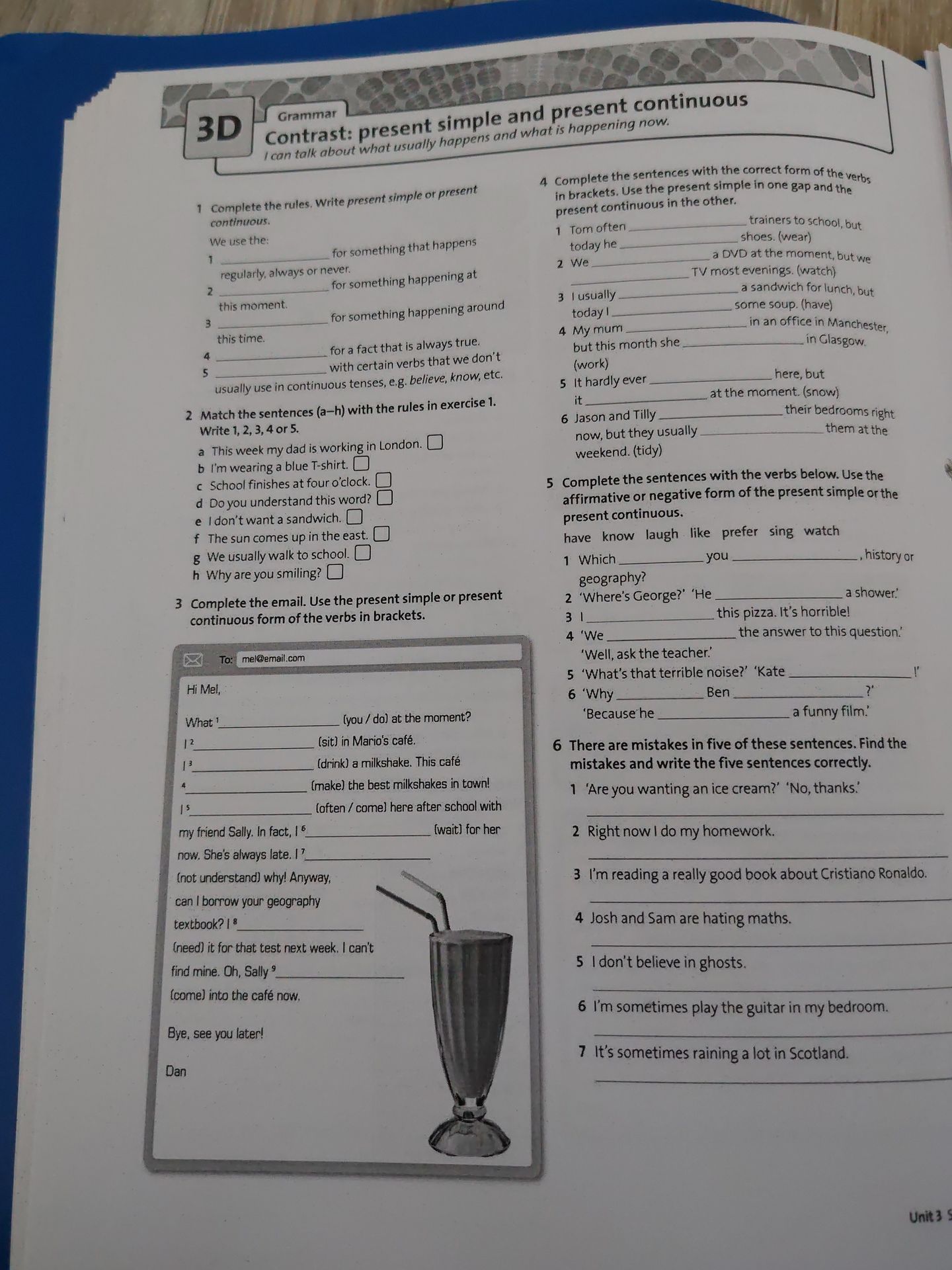 Фото задания: 1 Complete the rules. Write present simple or present continuous. We use the: